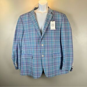 Crown & Ivy Spring Plaid Sport Coat Blazer Mens 48 R Pastel Cotton NWT $180 MSRP